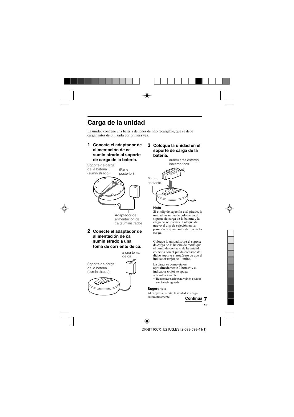 Carga de la unidad | Sony DRBT10CX User Manual | Page 31 / 52