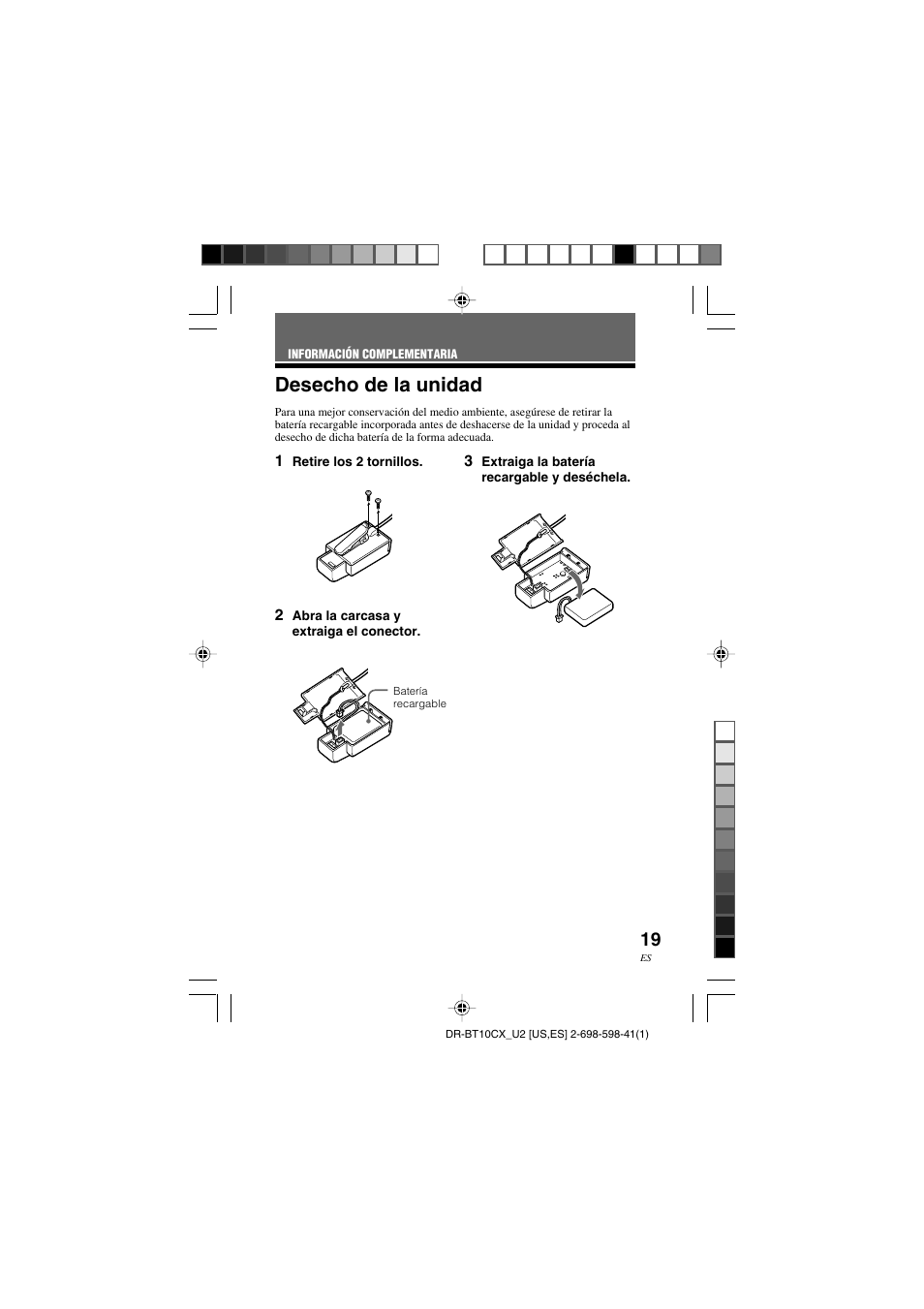 Desecho de la unidad | Sony DRBT10CX User Manual | Page 43 / 52