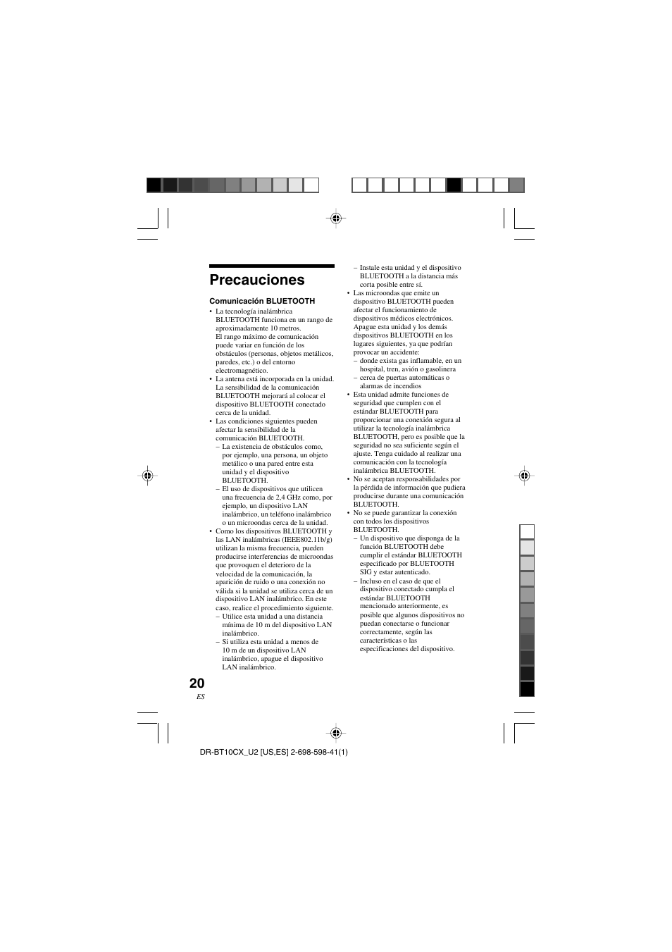 Precauciones | Sony DRBT10CX User Manual | Page 44 / 52