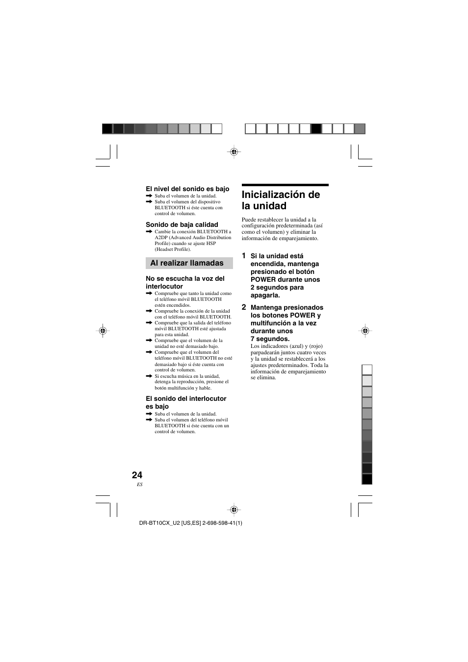 Inicialización de la unidad, Al realizar llamadas | Sony DRBT10CX User Manual | Page 48 / 52