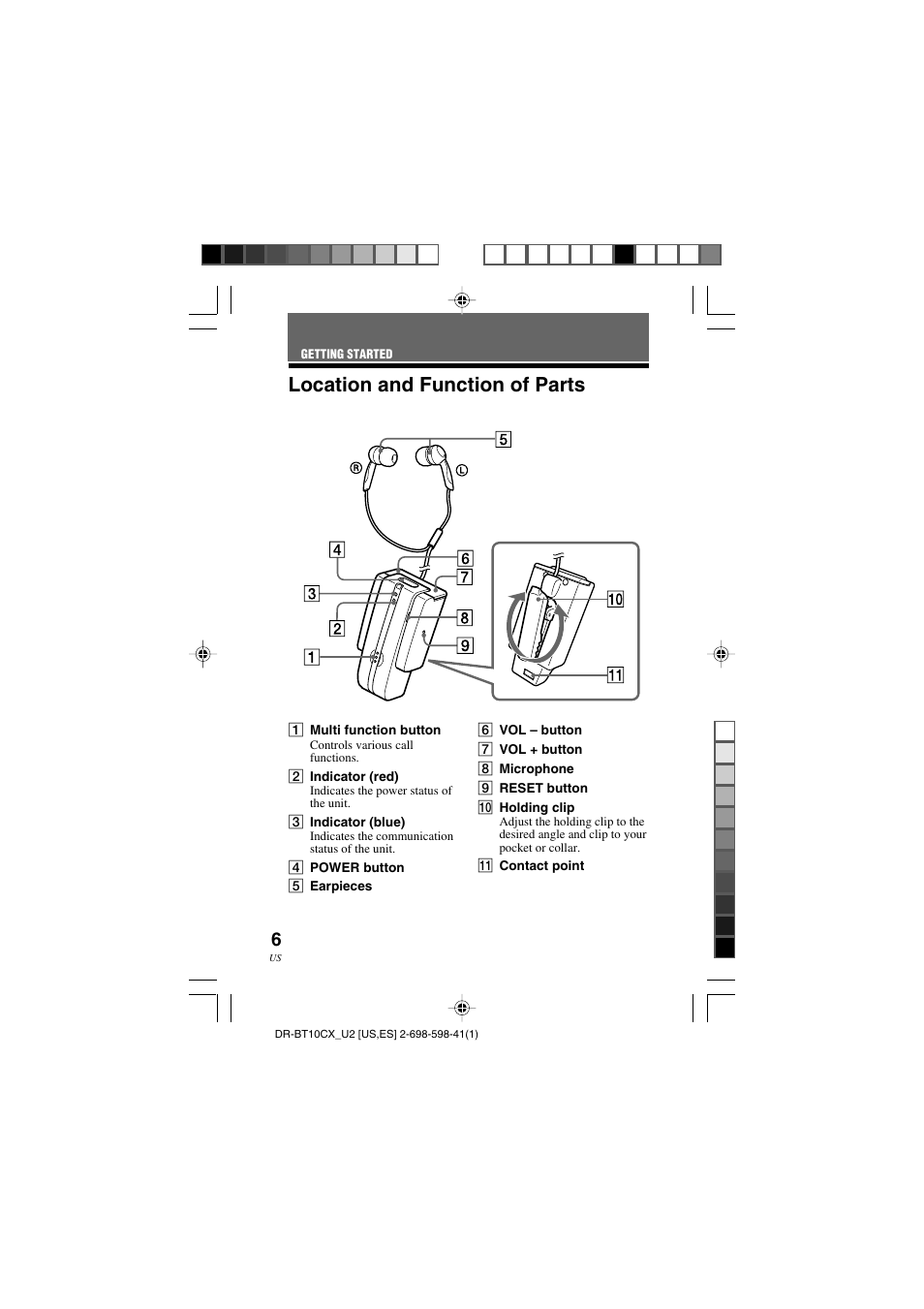 Location and function of parts | Sony DRBT10CX User Manual | Page 6 / 52