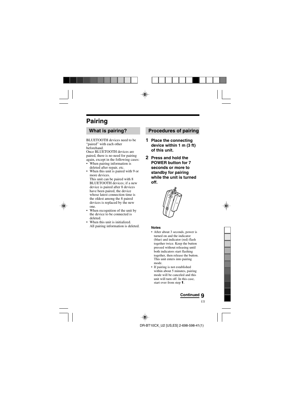 Pairing | Sony DRBT10CX User Manual | Page 9 / 52