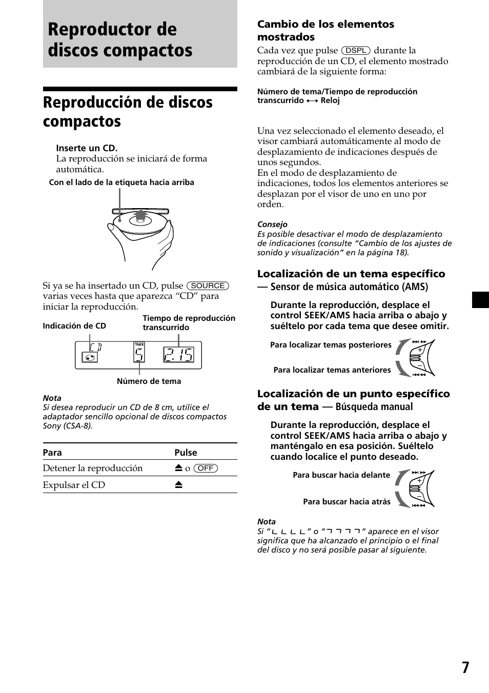 Reproductor de discos compactos, Reproducción de discos compactos | Sony CDX-4270R User Manual | Page 31 / 96