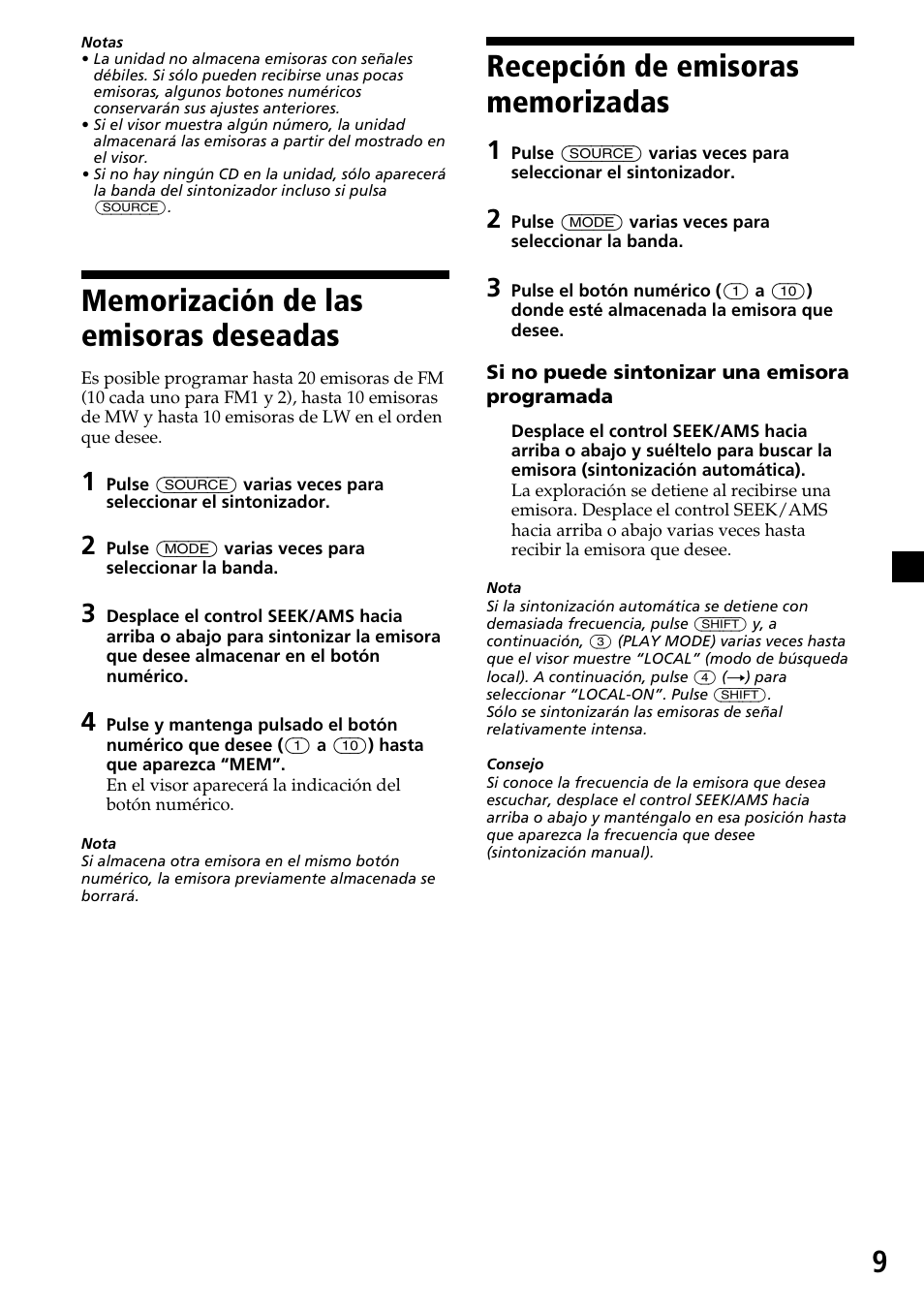 Memorización de las emisoras deseadas, Recepción de emisoras memorizadas | Sony CDX-4270R User Manual | Page 33 / 96
