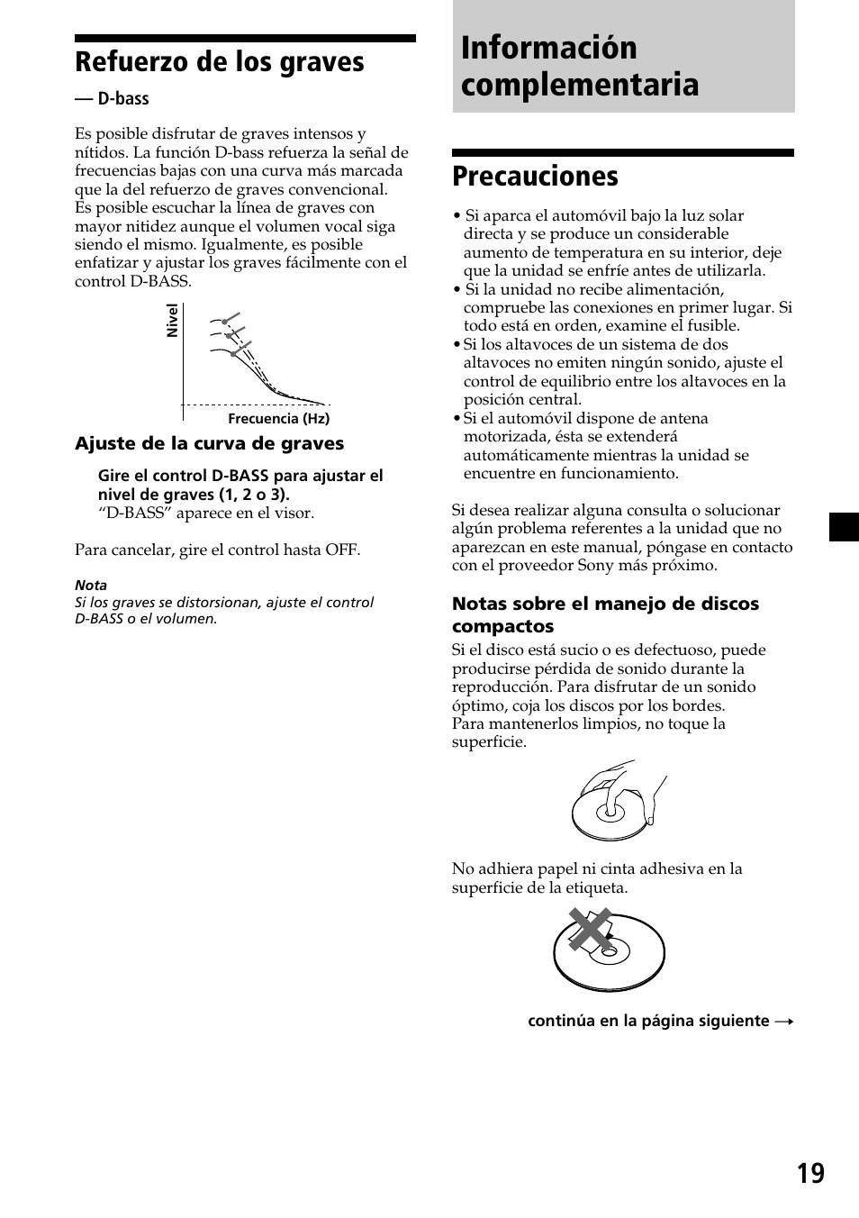 Información complementaria, Refuerzo de los graves, Precauciones | Sony CDX-4270R User Manual | Page 43 / 96