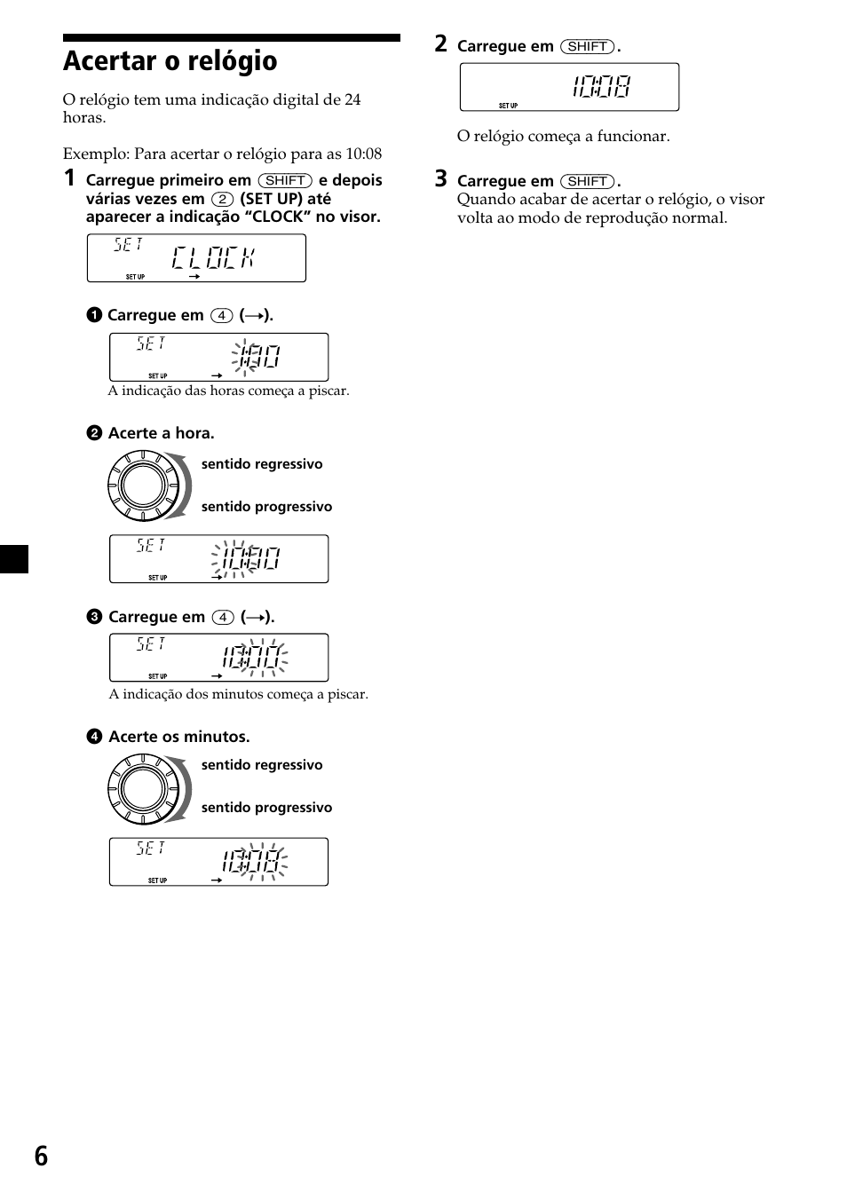 6acertar o relógio | Sony CDX-4270R User Manual | Page 54 / 96