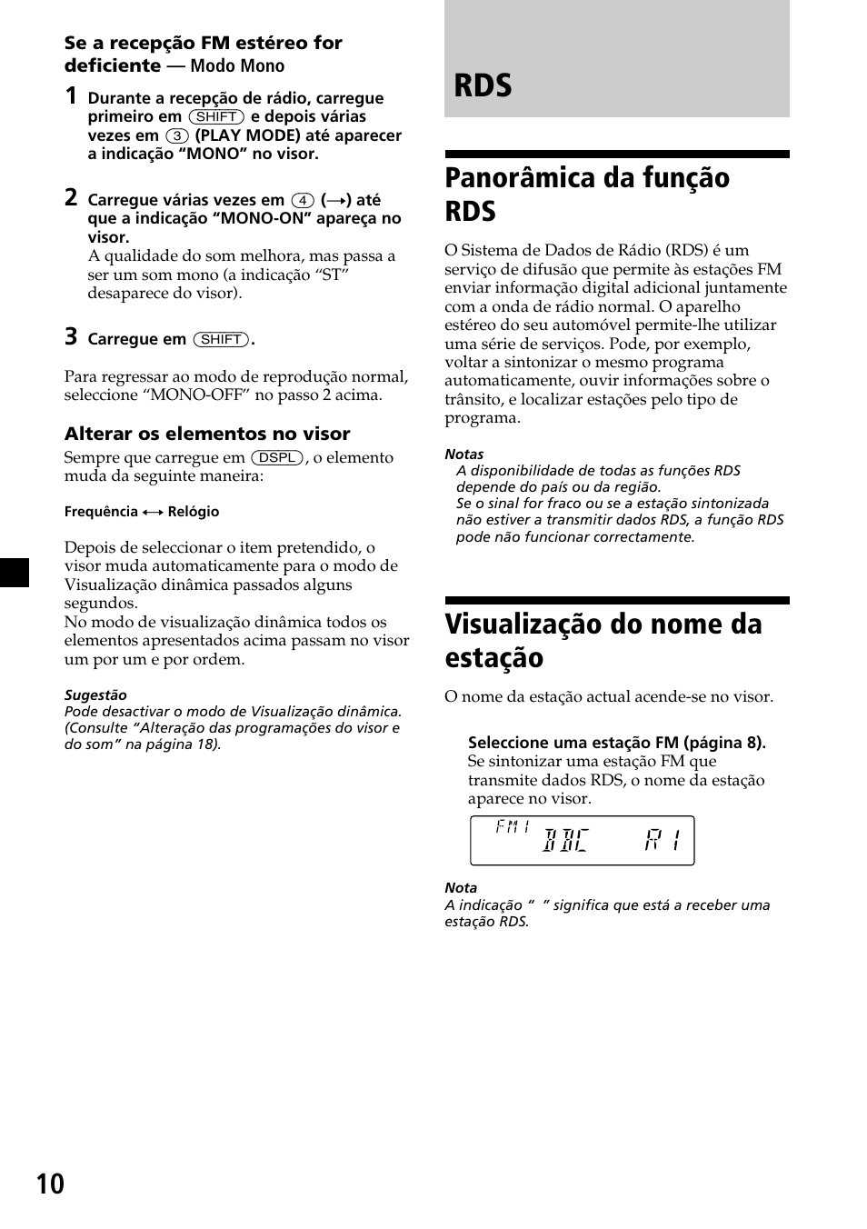 Panorâmica da função rds, Visualização do nome da estação | Sony CDX-4270R User Manual | Page 58 / 96