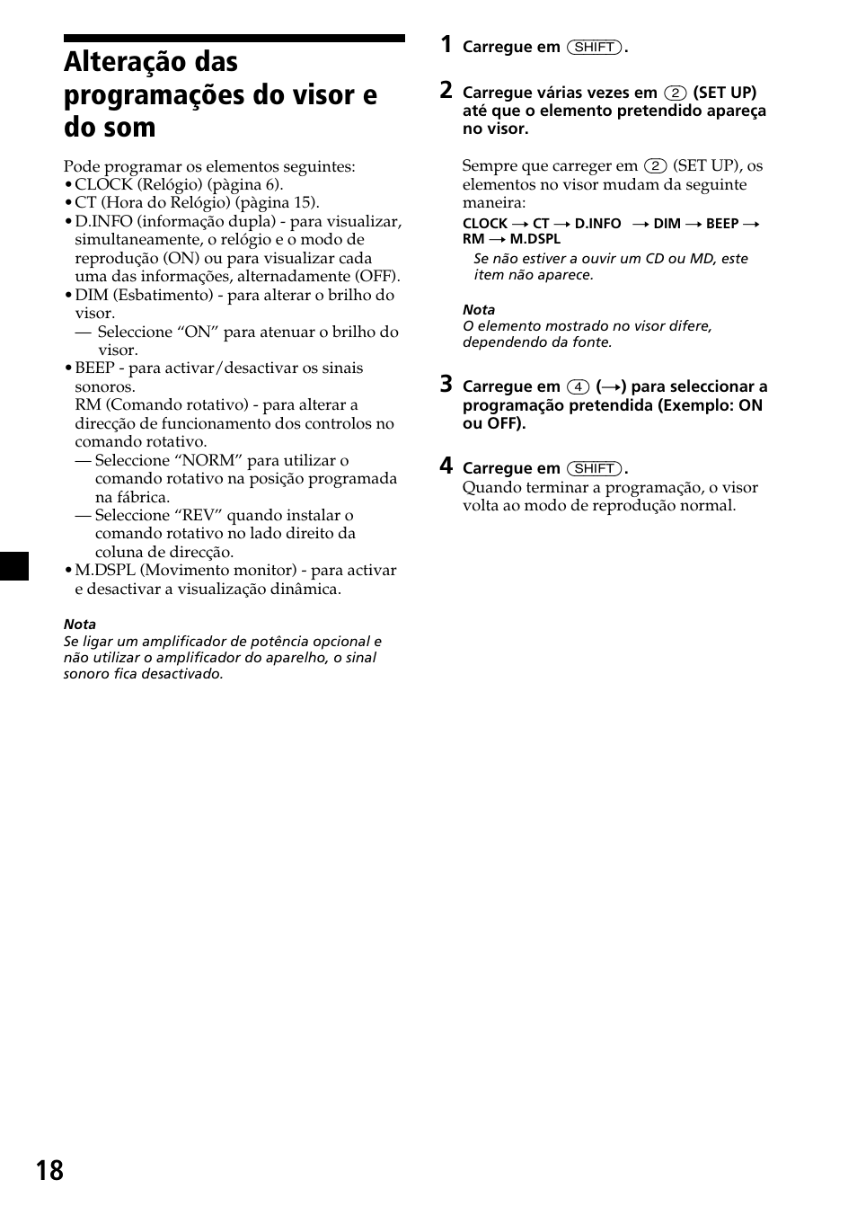 Alteração das programações do visor e do som | Sony CDX-4270R User Manual | Page 66 / 96