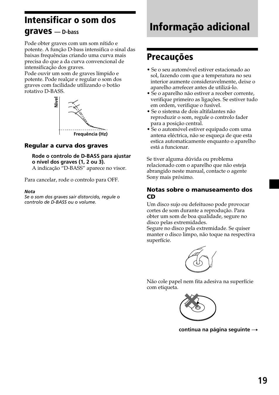 Informação adicional, 19 intensificar o som dos graves, Precauções | Sony CDX-4270R User Manual | Page 67 / 96