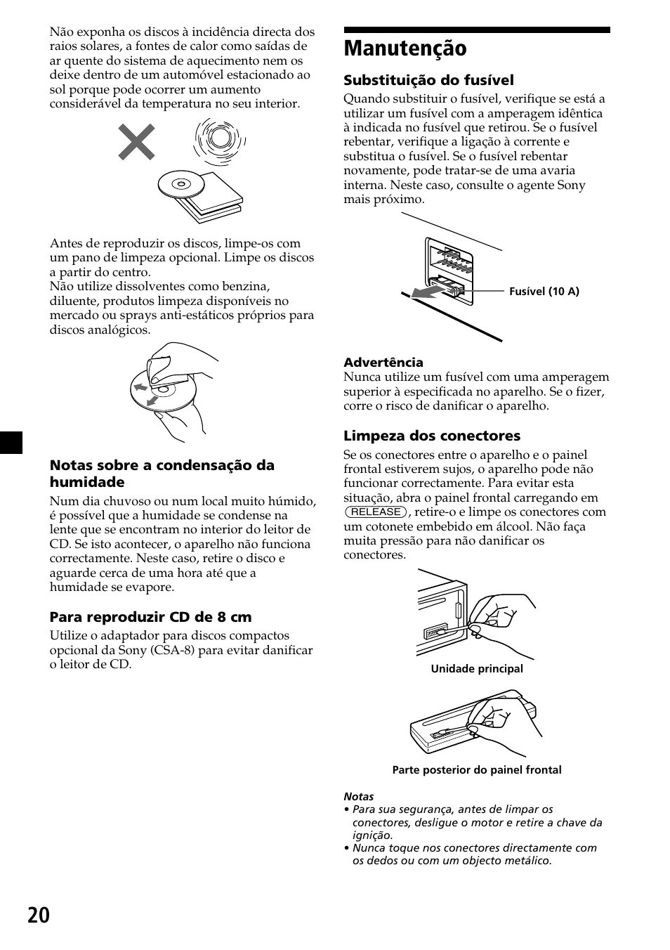 20 manutenção | Sony CDX-4270R User Manual | Page 68 / 96