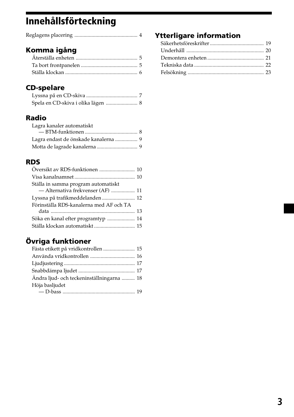 3innehållsförteckning | Sony CDX-4270R User Manual | Page 75 / 96