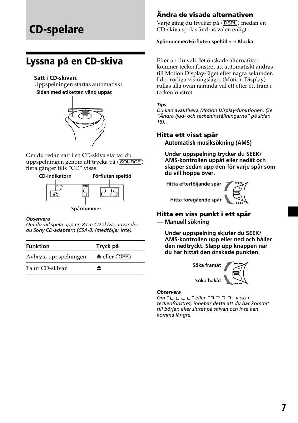 Cd-spelare, Lyssna på en cd-skiva | Sony CDX-4270R User Manual | Page 79 / 96