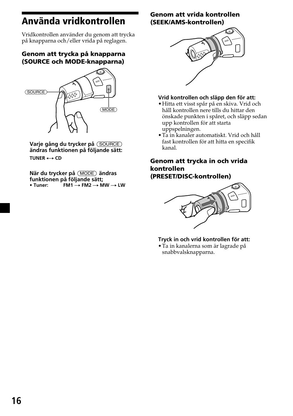 16 använda vridkontrollen | Sony CDX-4270R User Manual | Page 88 / 96