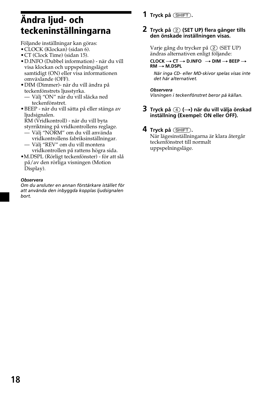 Ändra ljud- och teckeninställningarna | Sony CDX-4270R User Manual | Page 90 / 96