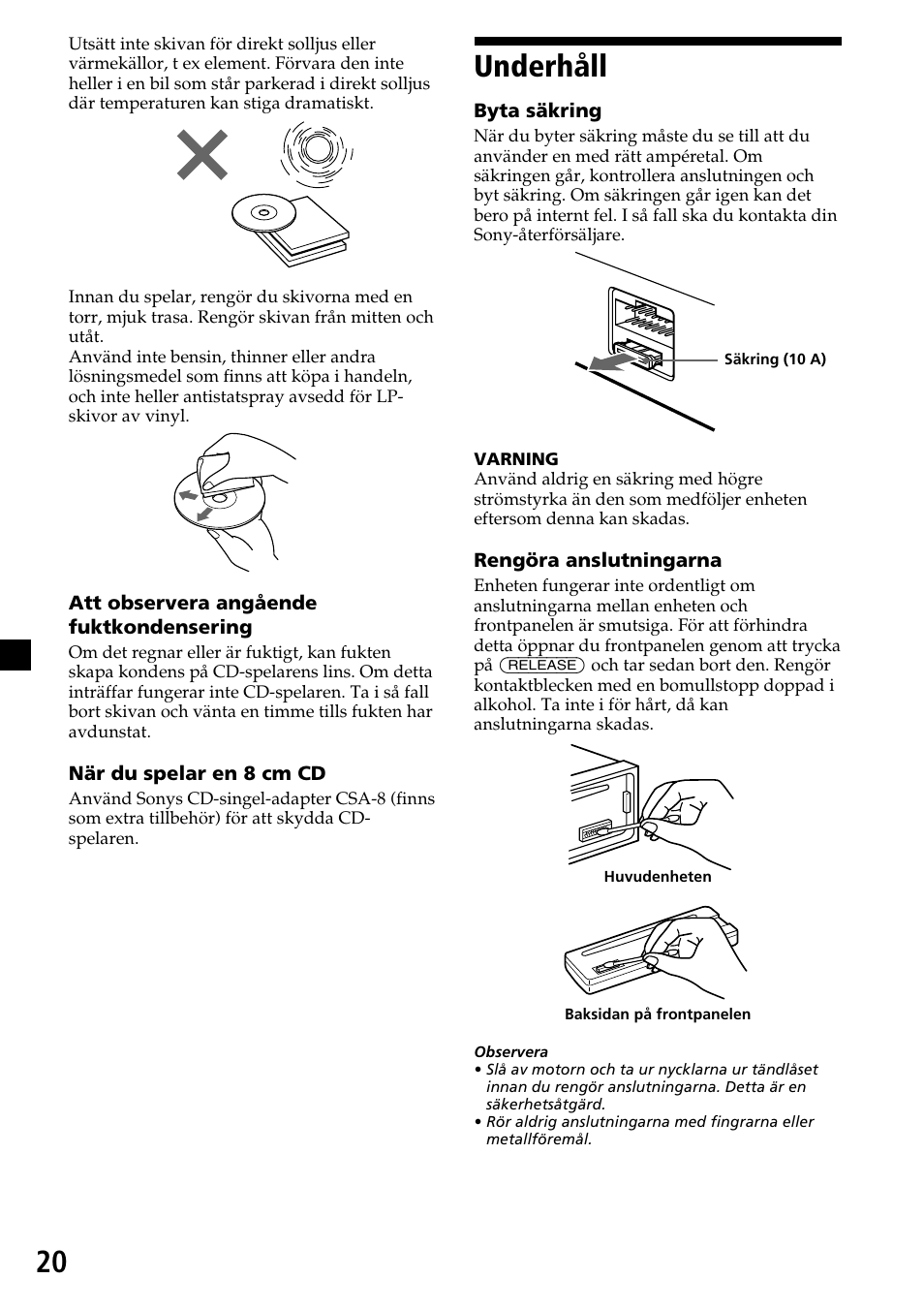 20 underhåll | Sony CDX-4270R User Manual | Page 92 / 96