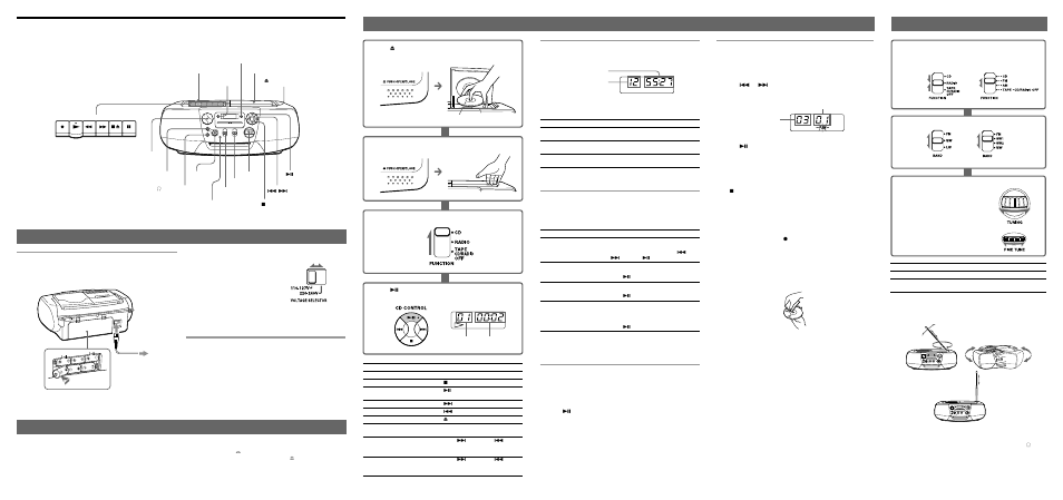 Playing a cd listening to the radio, Choosing power sources | Sony CFD-V21L User Manual | Page 2 / 2