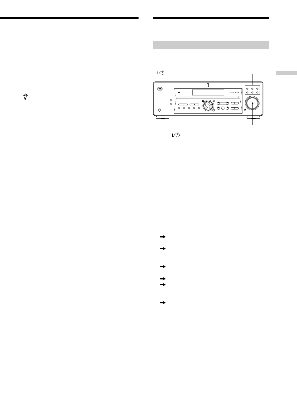 Before you use your receiver 19, Before you use your receiver, Checking the connections | Hooking up and setting up the speaker system, Press ?/1 to turn on the receiver, Turn on the component and start playing it, When setting the volume levels for each speaker, Master volume ?/1 function buttons | Sony K402 User Manual | Page 19 / 52