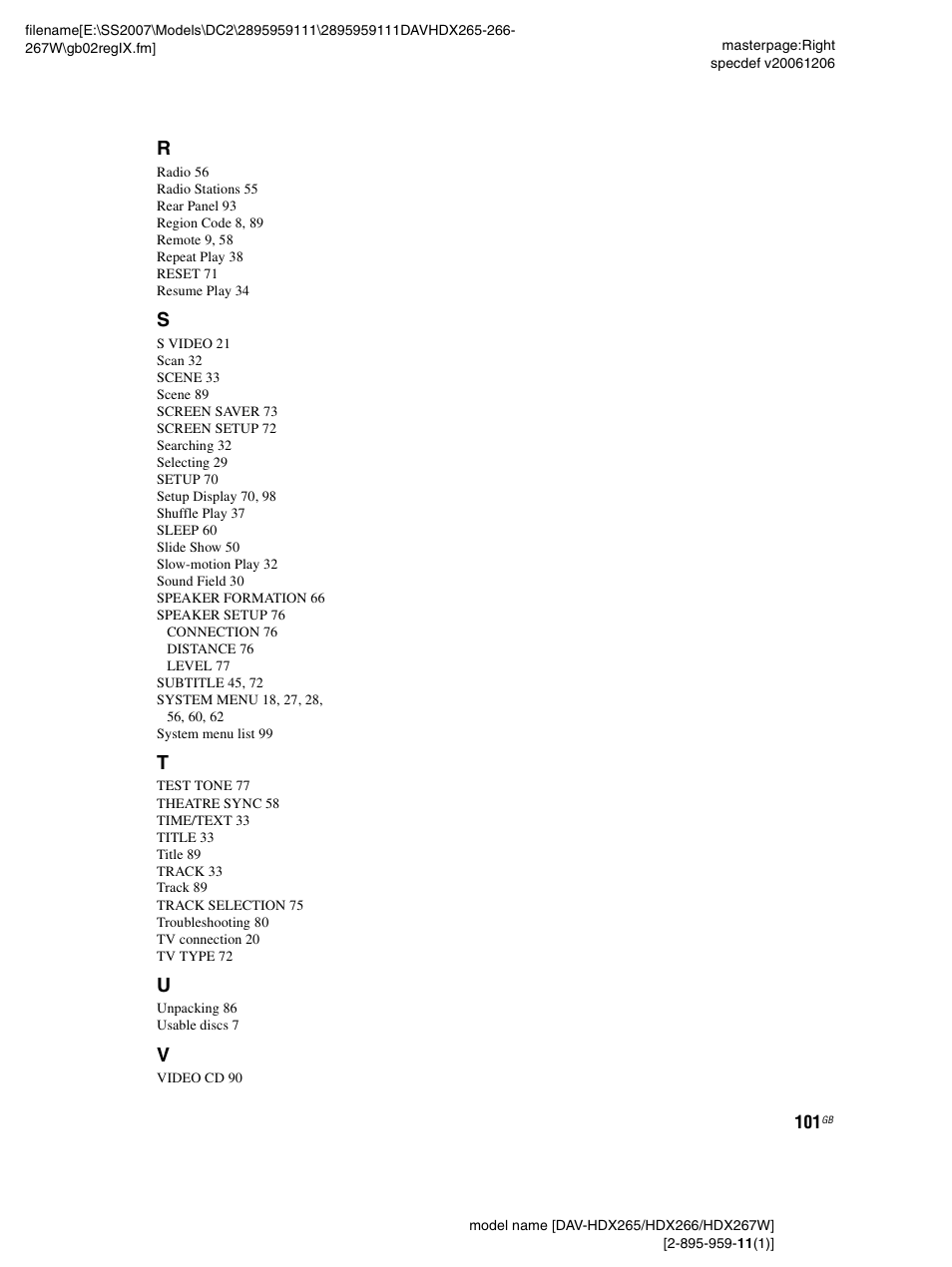 Sony HDX266 User Manual | Page 101 / 104