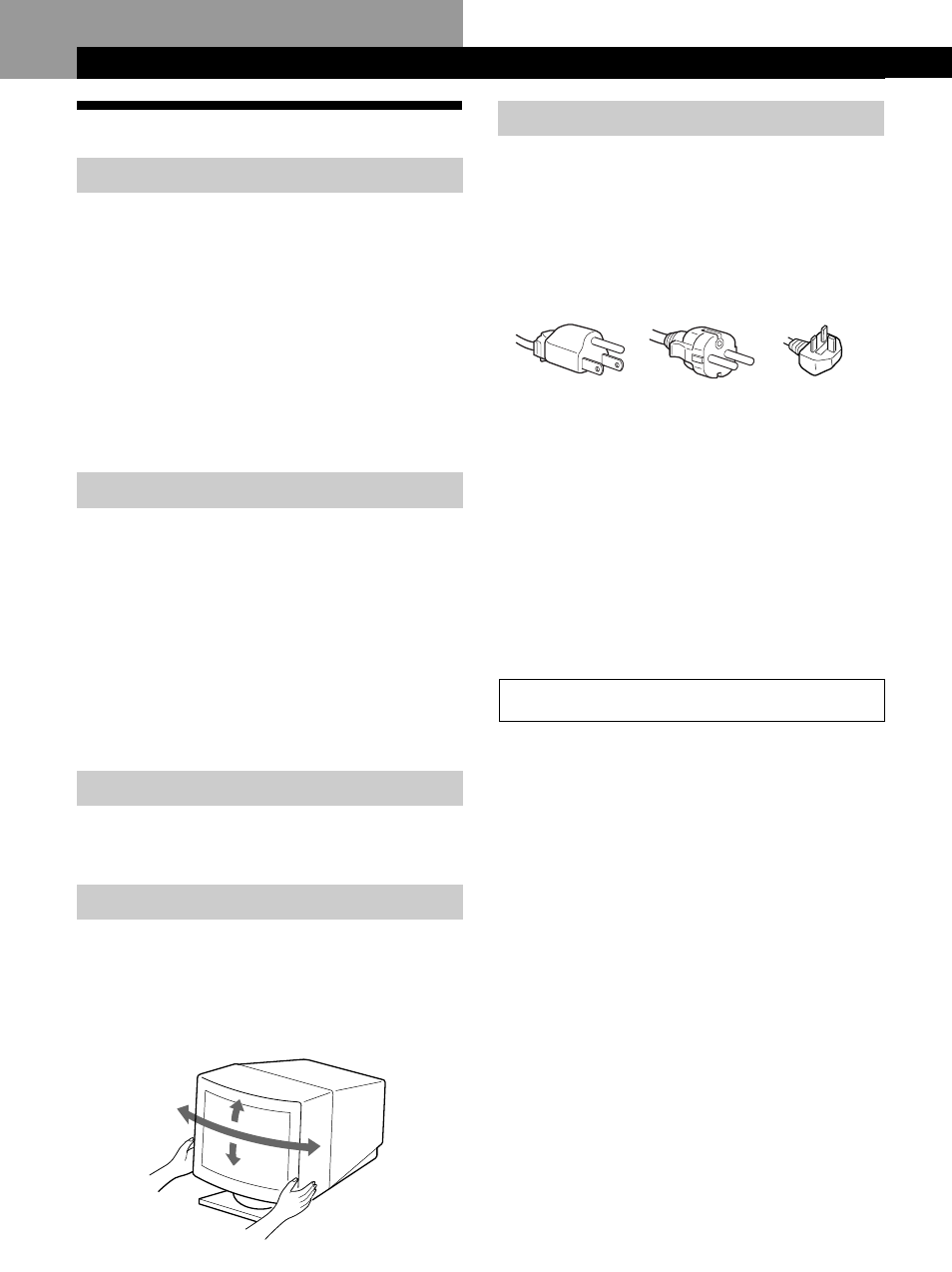 Sicherheitsmaßnahmen, Vorbereitungen, Aufstellung | Wartung, Transport, Der dreh- und neigbare ständer, Warnhinweis zum netzanschluß | Sony GDM-500PST9 User Manual | Page 44 / 104