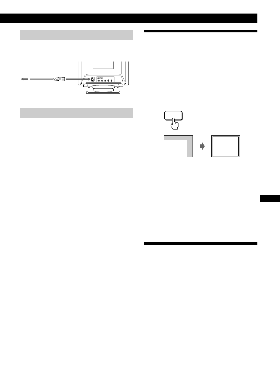 Selección del idioma de la indicación en pantalla, Procedimientos iniciales, Paso 2: conecte el cable de alimentación | Paso 3: encienda el monitor y el ordenador | Sony GDM-500PST9 User Manual | Page 67 / 104