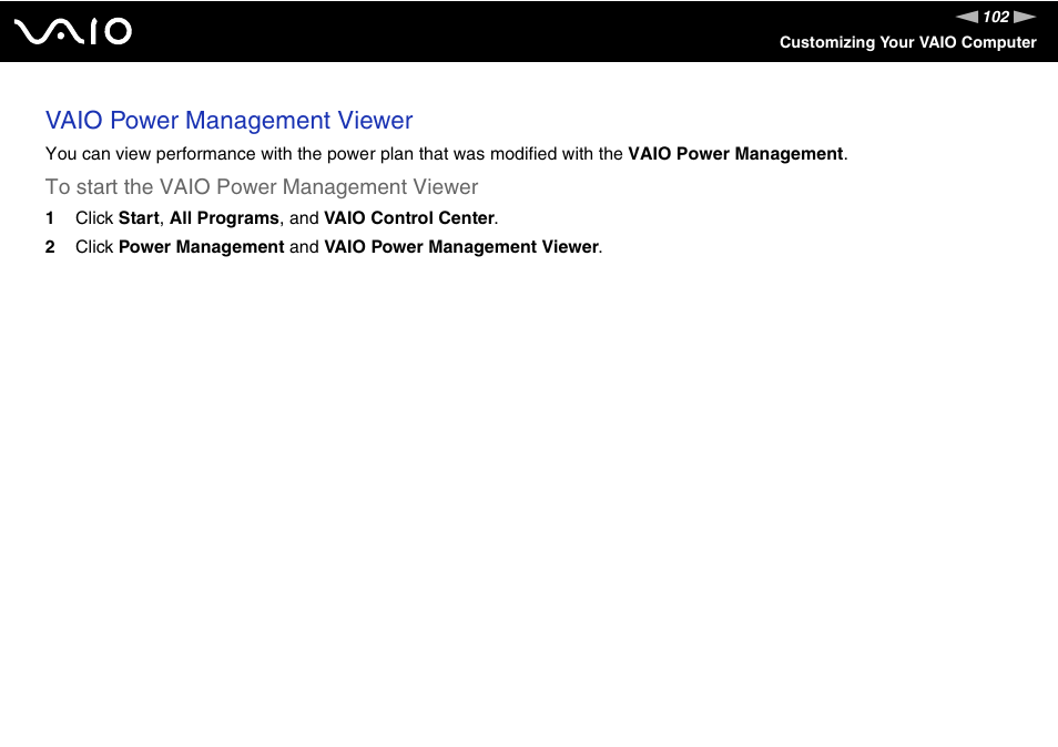 Vaio power management viewer | Sony VAIO VGN-P500 User Manual | Page 102 / 165