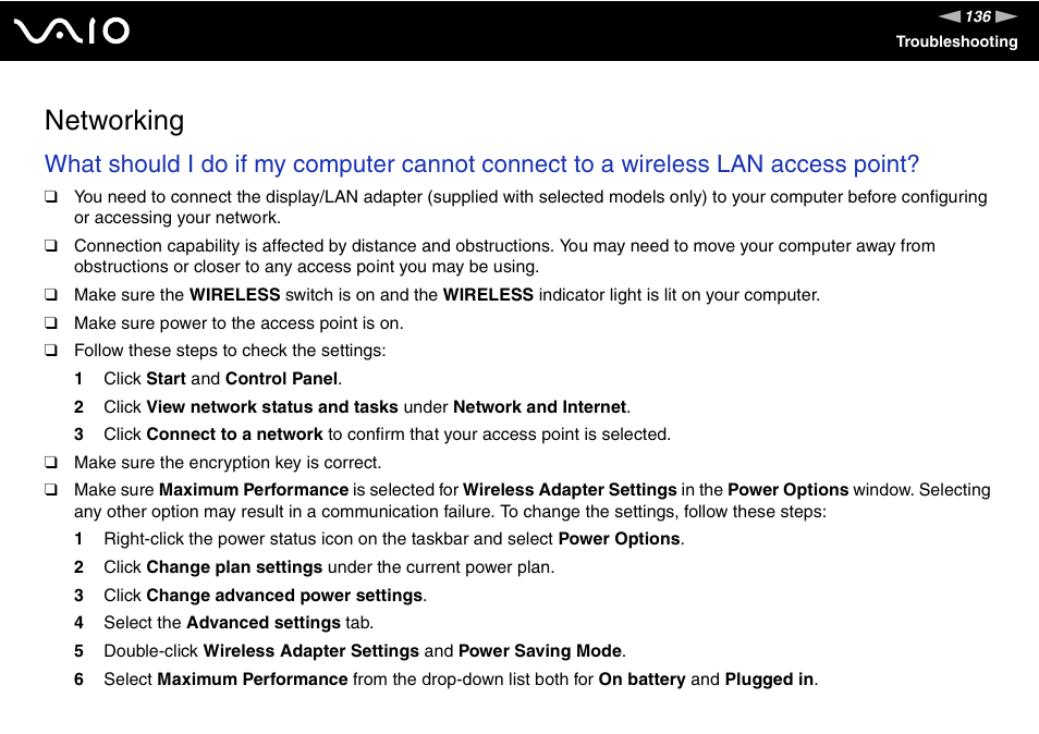 Networking | Sony VAIO VGN-P500 User Manual | Page 136 / 165