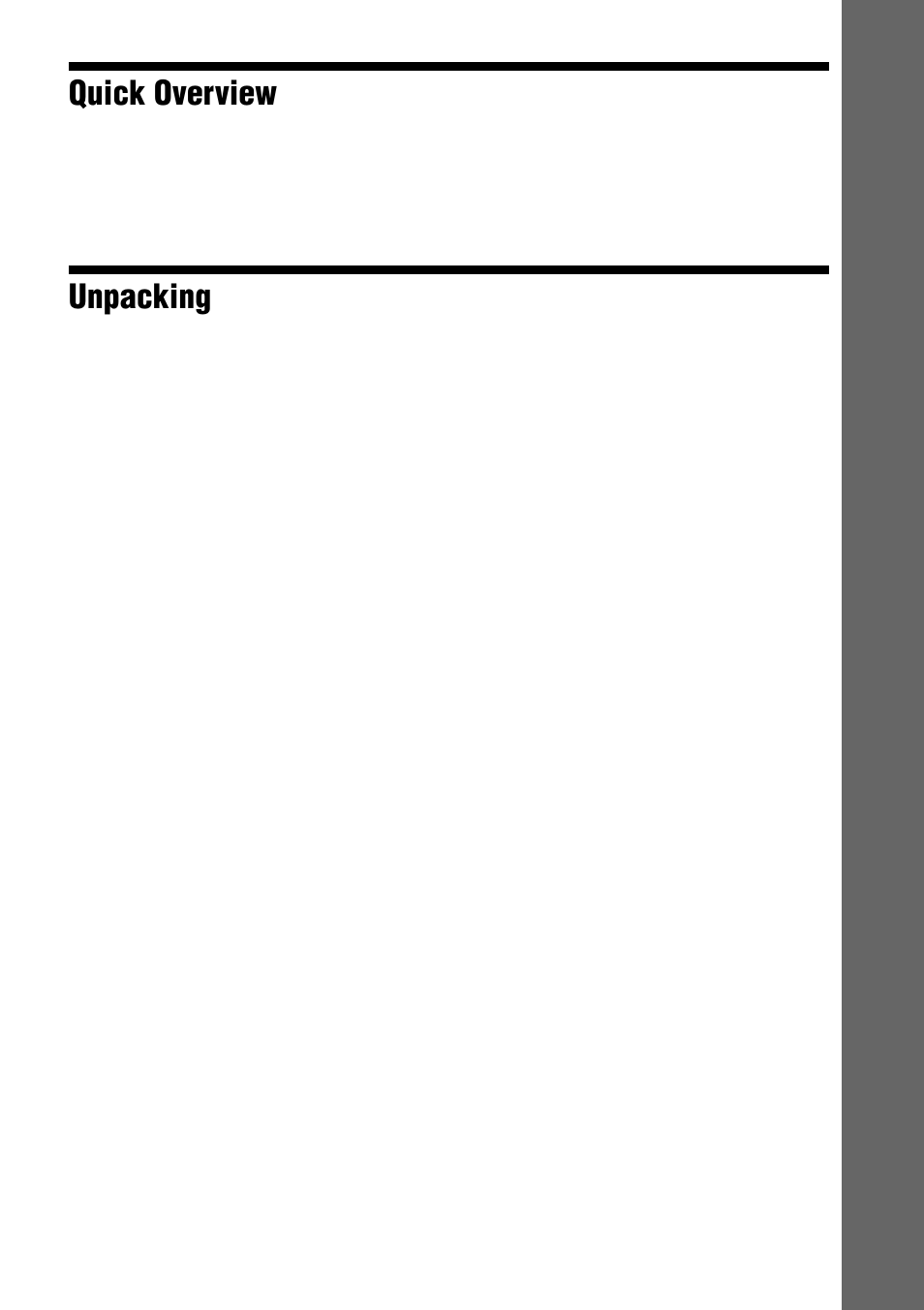 Quick overview, Unpacking | Sony AVD-S10 User Manual | Page 15 / 164
