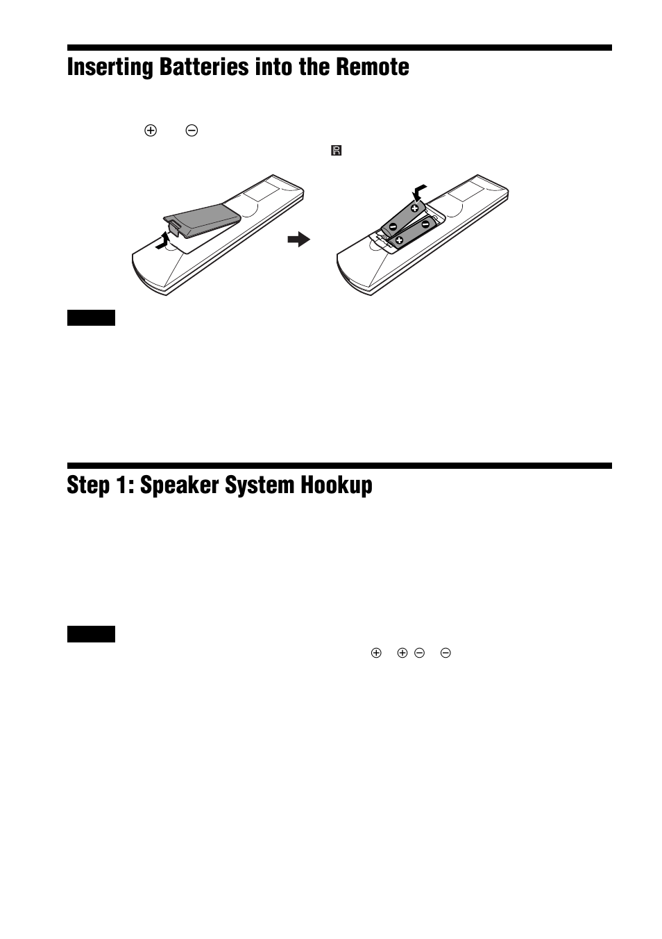 Step 1: speaker system hookup, Inserting batteries into the remote | Sony AVD-S10 User Manual | Page 16 / 164