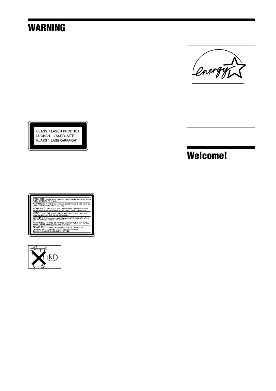 Warning welcome | Sony AVD-S10 User Manual | Page 2 / 164