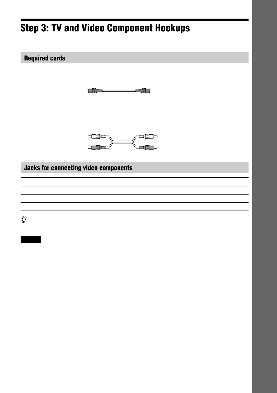 Step 3: tv and video component hookups, Getting star ted, Required cords | Jacks for connecting video components | Sony AVD-S10 User Manual | Page 21 / 164