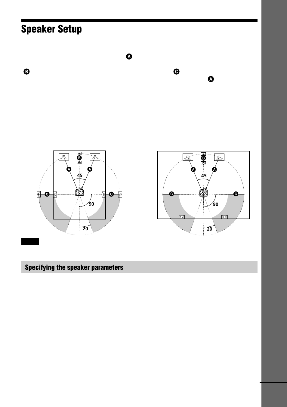 Speaker setup, Getting star ted, Specifying the speaker parameters | Sony AVD-S10 User Manual | Page 23 / 164