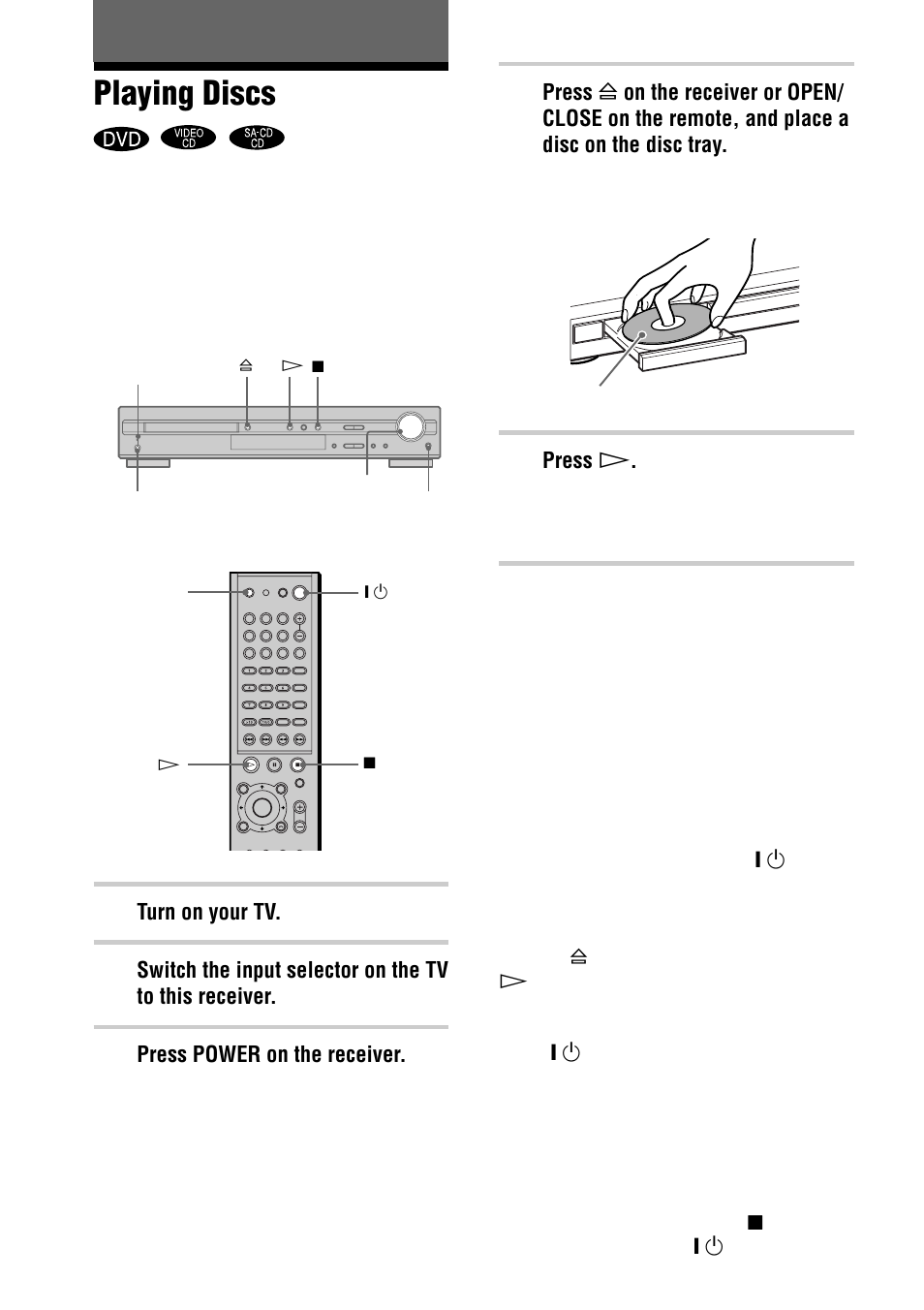 Playing discs | Sony AVD-S10 User Manual | Page 30 / 164