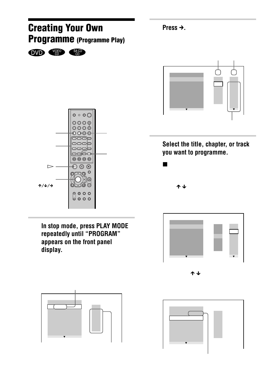Creating your own programme, Press c, Programme play) | Sony AVD-S10 User Manual | Page 34 / 164