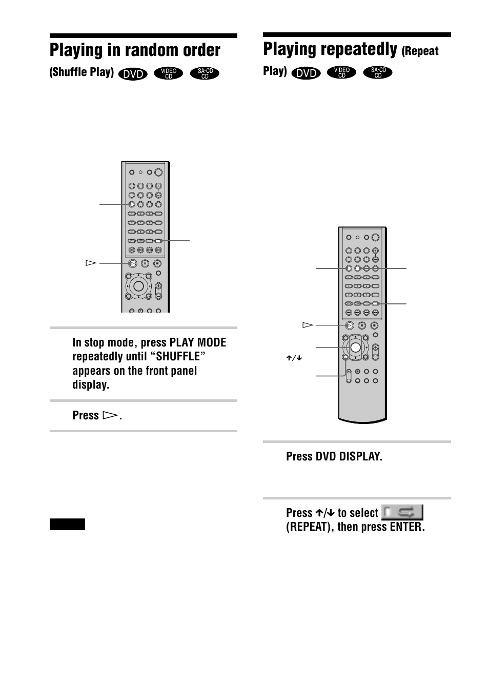 Playing repeatedly, Playing in random order | Sony AVD-S10 User Manual | Page 36 / 164