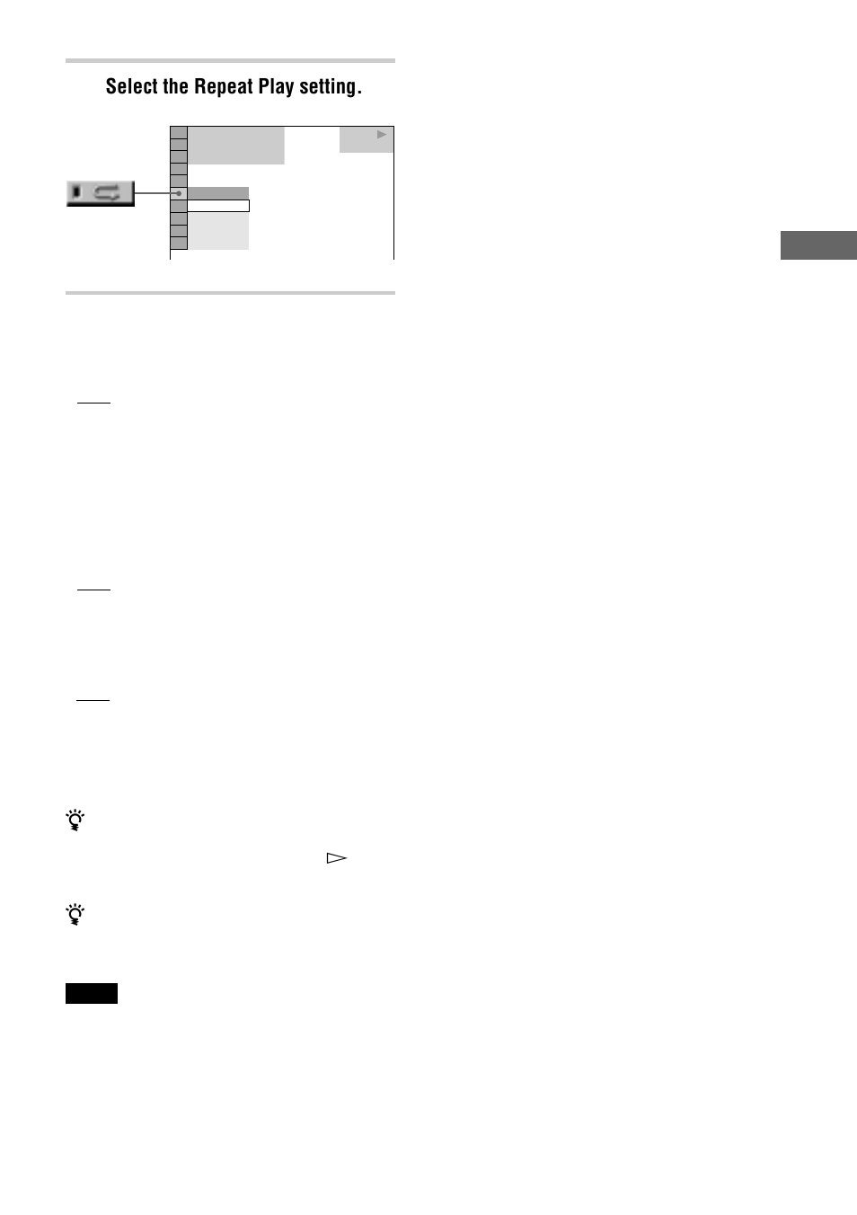 Pla ying discs, Select the repeat play setting | Sony AVD-S10 User Manual | Page 37 / 164