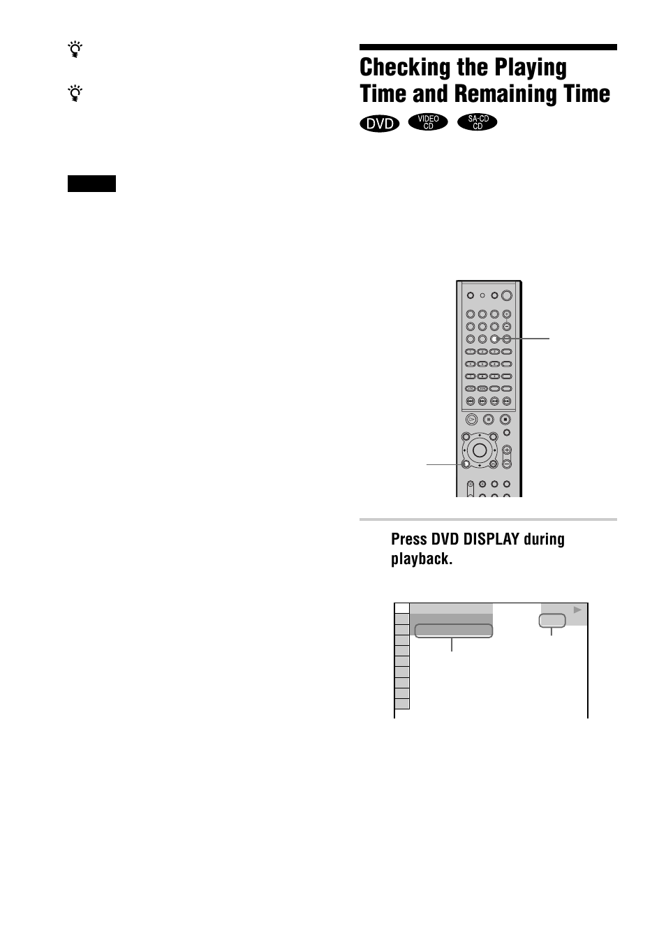 Checking the playing time and remaining time | Sony AVD-S10 User Manual | Page 42 / 164
