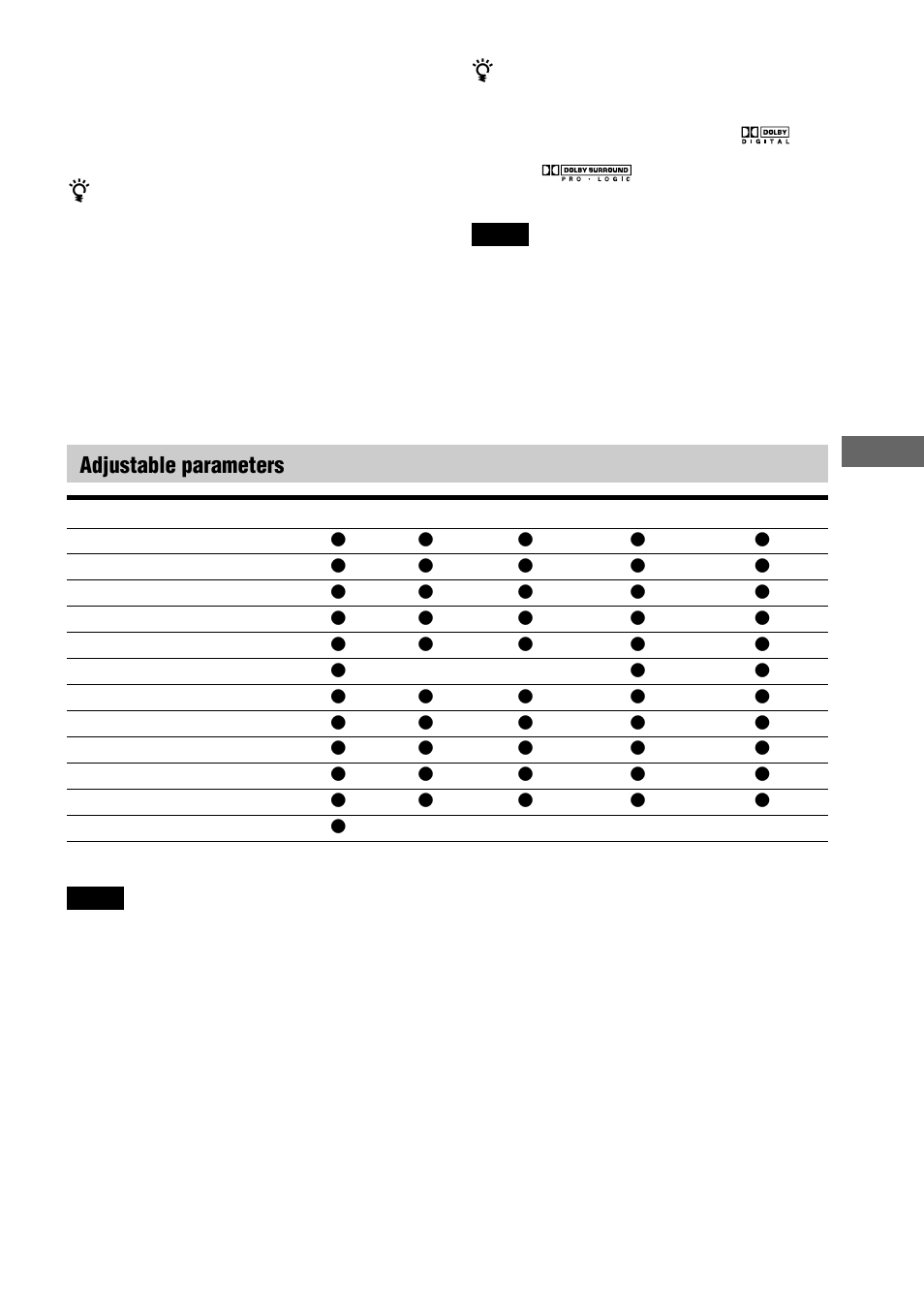 Sound adjustments, Adjustable parameters | Sony AVD-S10 User Manual | Page 49 / 164