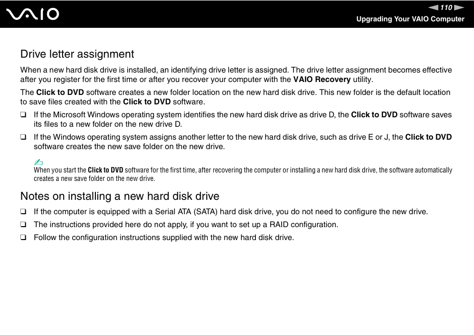 Drive letter assignment | Sony VGC-RC300 User Manual | Page 110 / 177