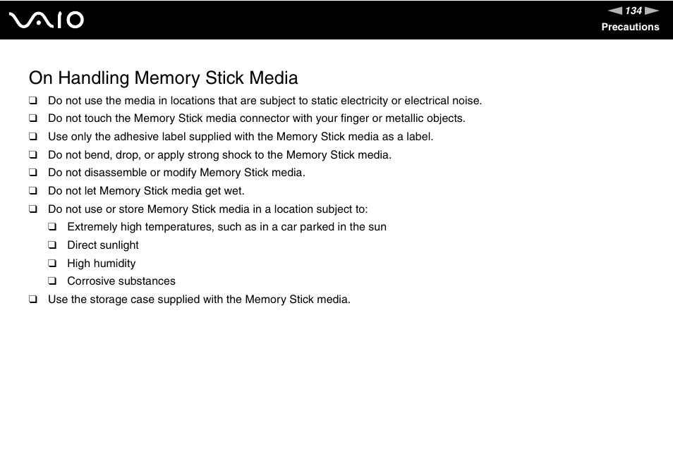 On handling memory stick media | Sony VGC-RC300 User Manual | Page 134 / 177