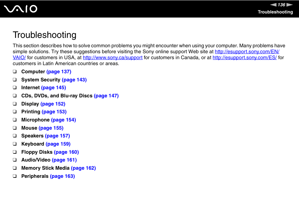 Troubleshooting | Sony VGC-RC300 User Manual | Page 136 / 177