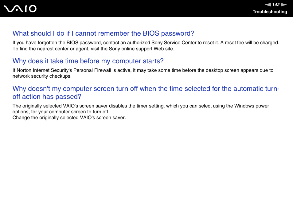 Why does it take time before my computer starts | Sony VGC-RC300 User Manual | Page 142 / 177