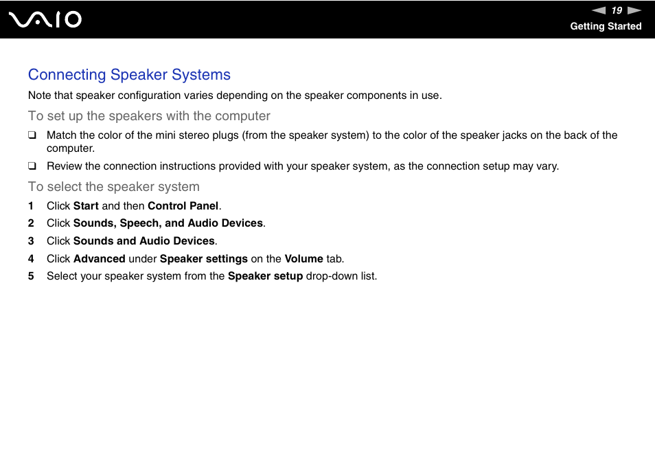 Connecting speaker systems | Sony VGC-RC300 User Manual | Page 19 / 177