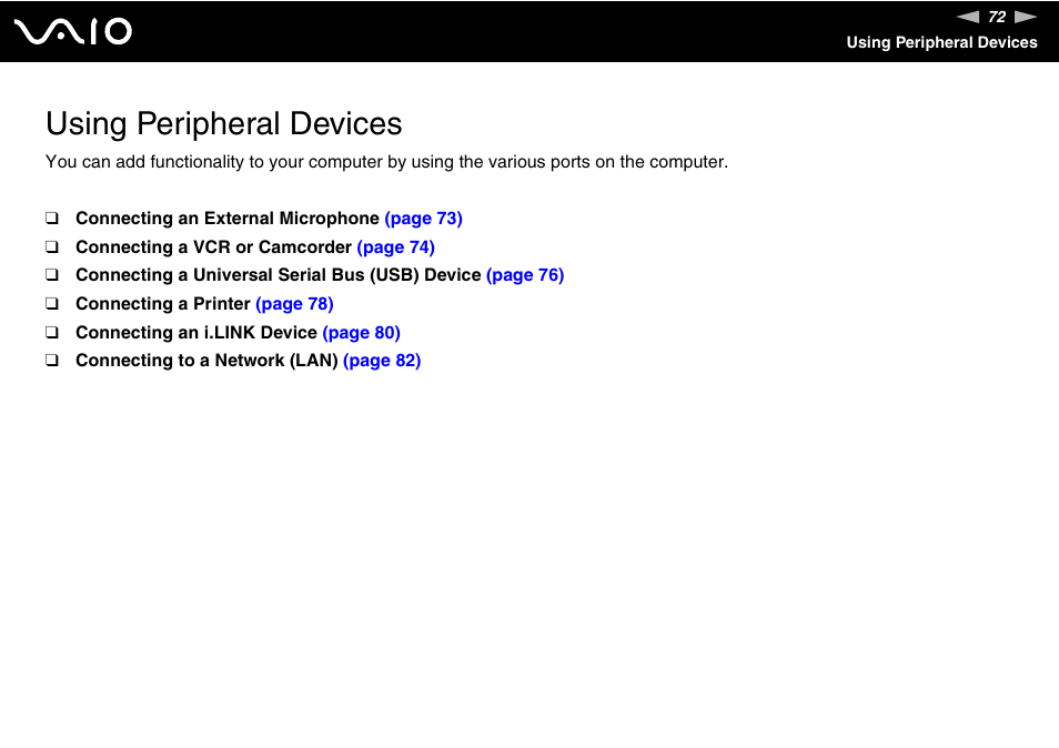 Using peripheral devices | Sony VGC-RC300 User Manual | Page 72 / 177