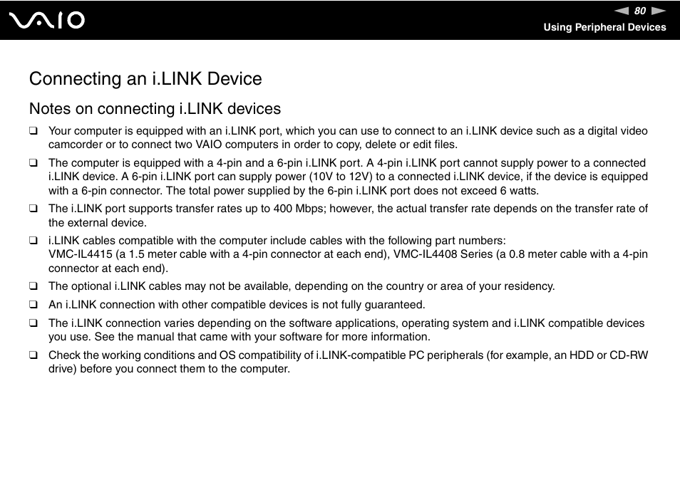 Connecting an i.link device | Sony VGC-RC300 User Manual | Page 80 / 177