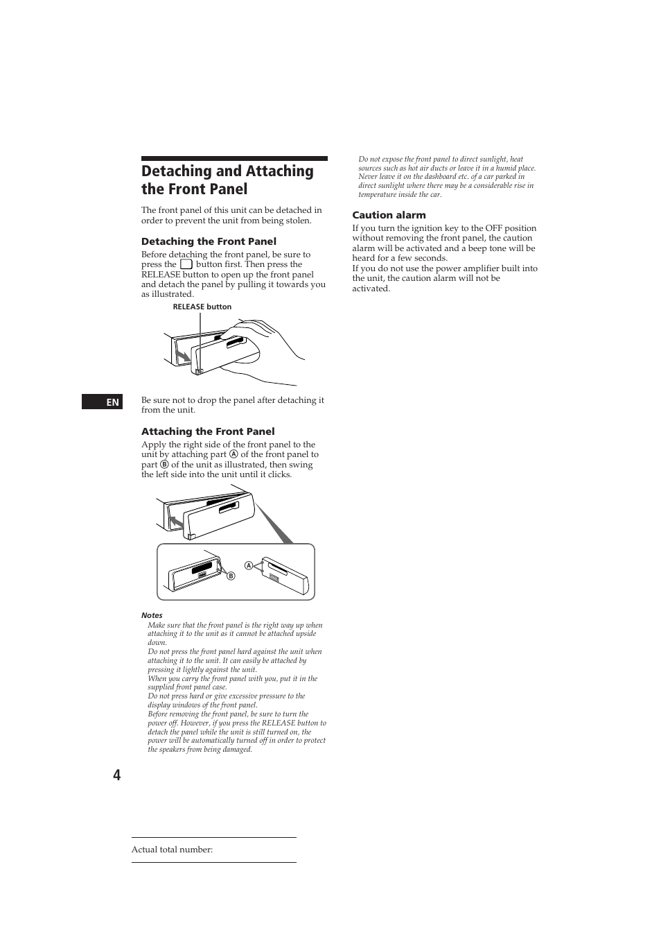 Detaching and attaching the front panel | Sony XR-3500MK2 User Manual | Page 4 / 12