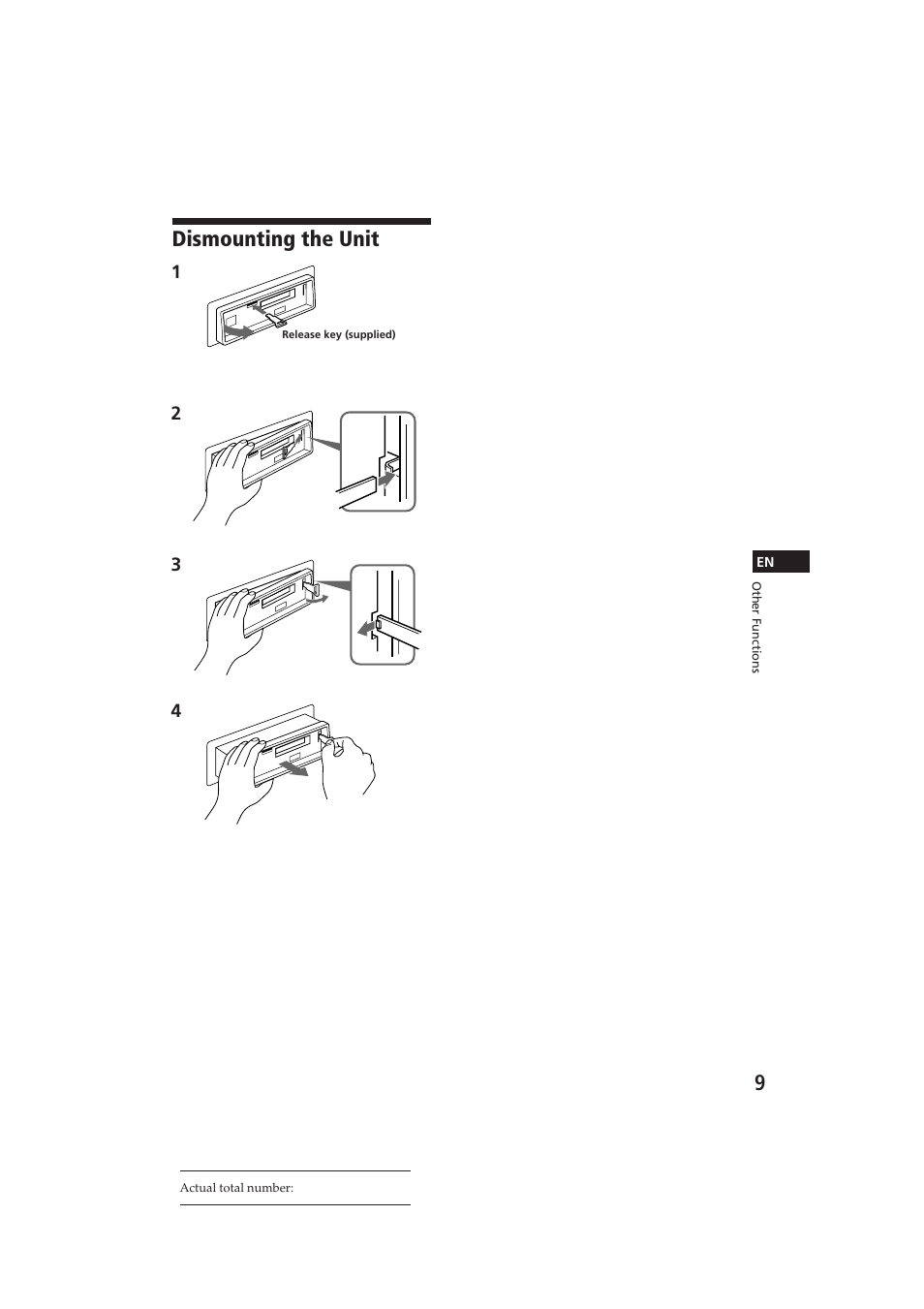 Dismounting the unit | Sony XR-3500MK2 User Manual | Page 9 / 12
