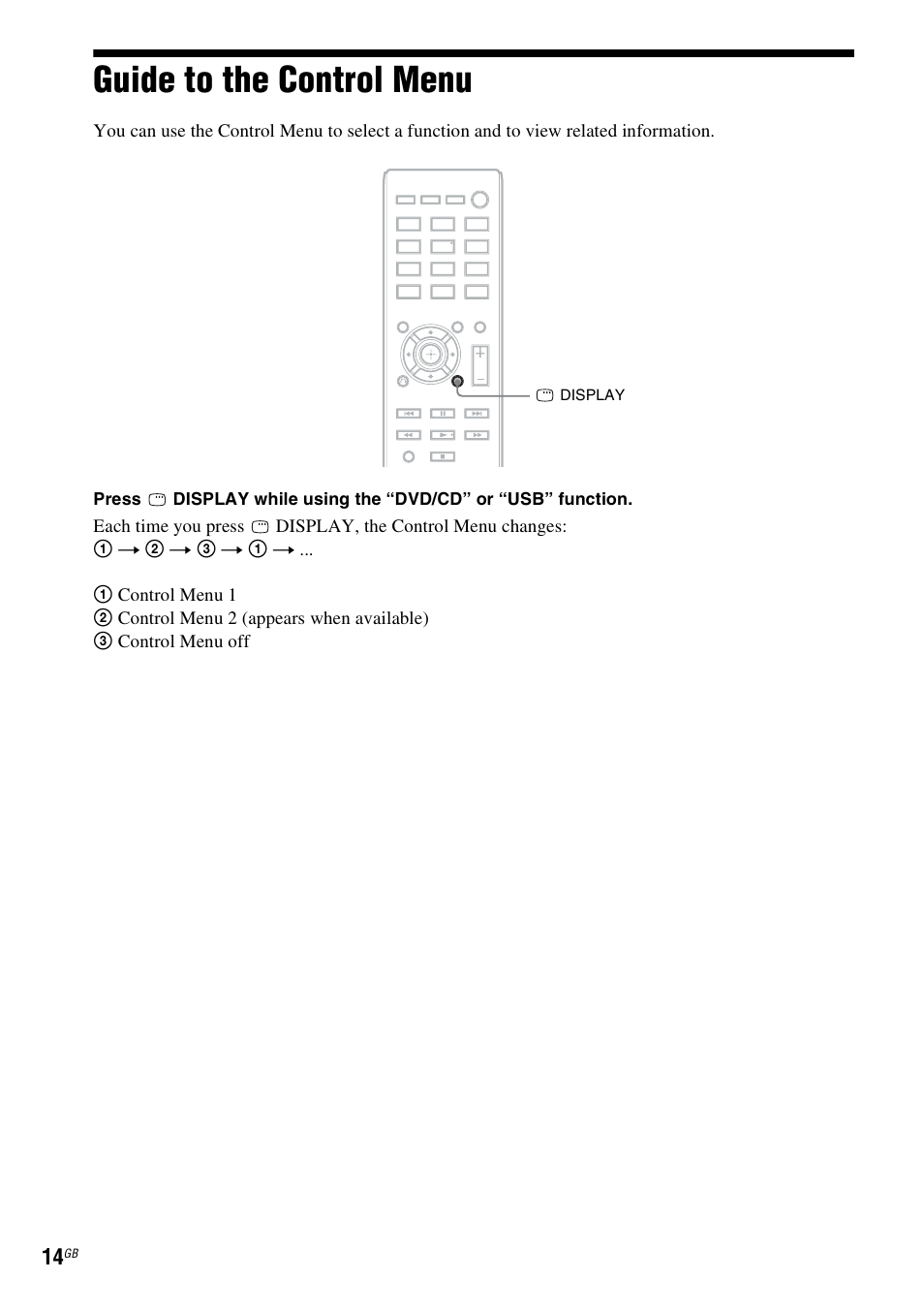 Guide to the control menu, Es 14 | Sony DAV-DZ740 User Manual | Page 14 / 72