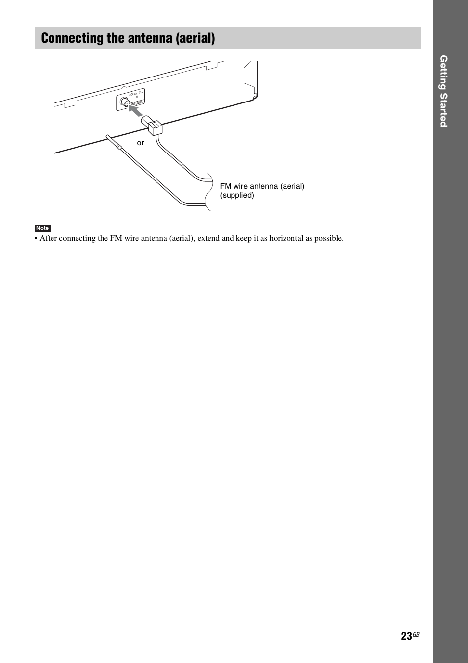 Connecting the antenna (aerial), Ge tting star te d | Sony DAV-DZ740 User Manual | Page 23 / 72