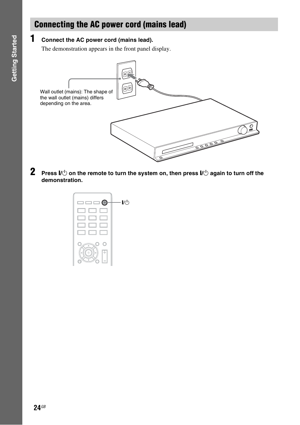 Connecting the ac power cord (mains lead) | Sony DAV-DZ740 User Manual | Page 24 / 72