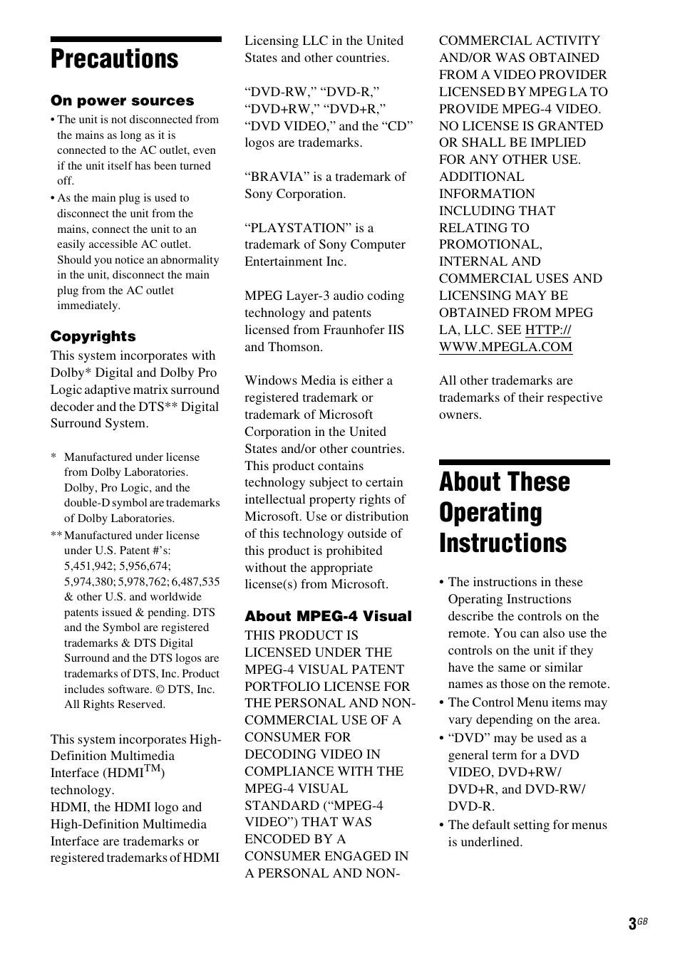 Precautions, About these operating instructions | Sony DAV-DZ740 User Manual | Page 3 / 72